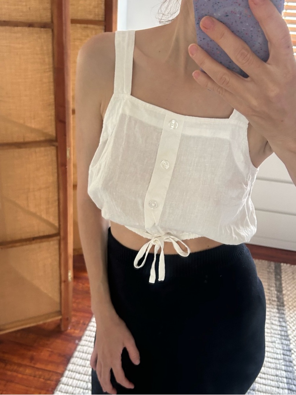 White Cropped Tie-Front Tank Top